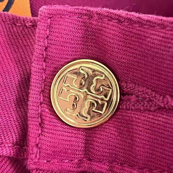 Tory Burch Alexa Cropped Skinny women’s fushia golden buttons jeans pants - Picture 12 of 14